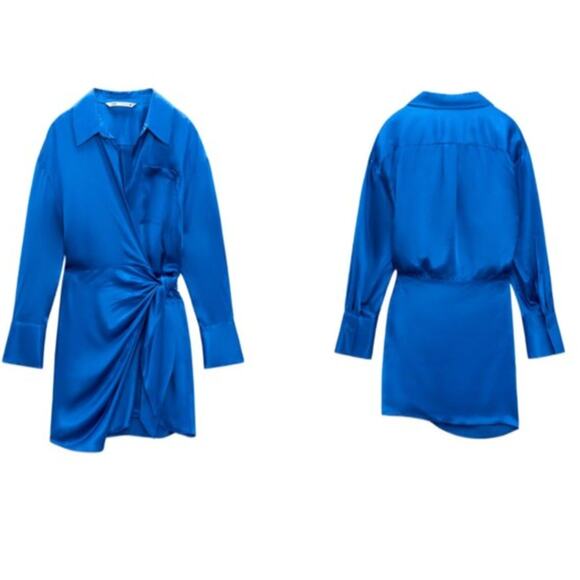 ZARA Satin Effect Wrap Dress Royal Blue {F41} - Picture 10 of 10
